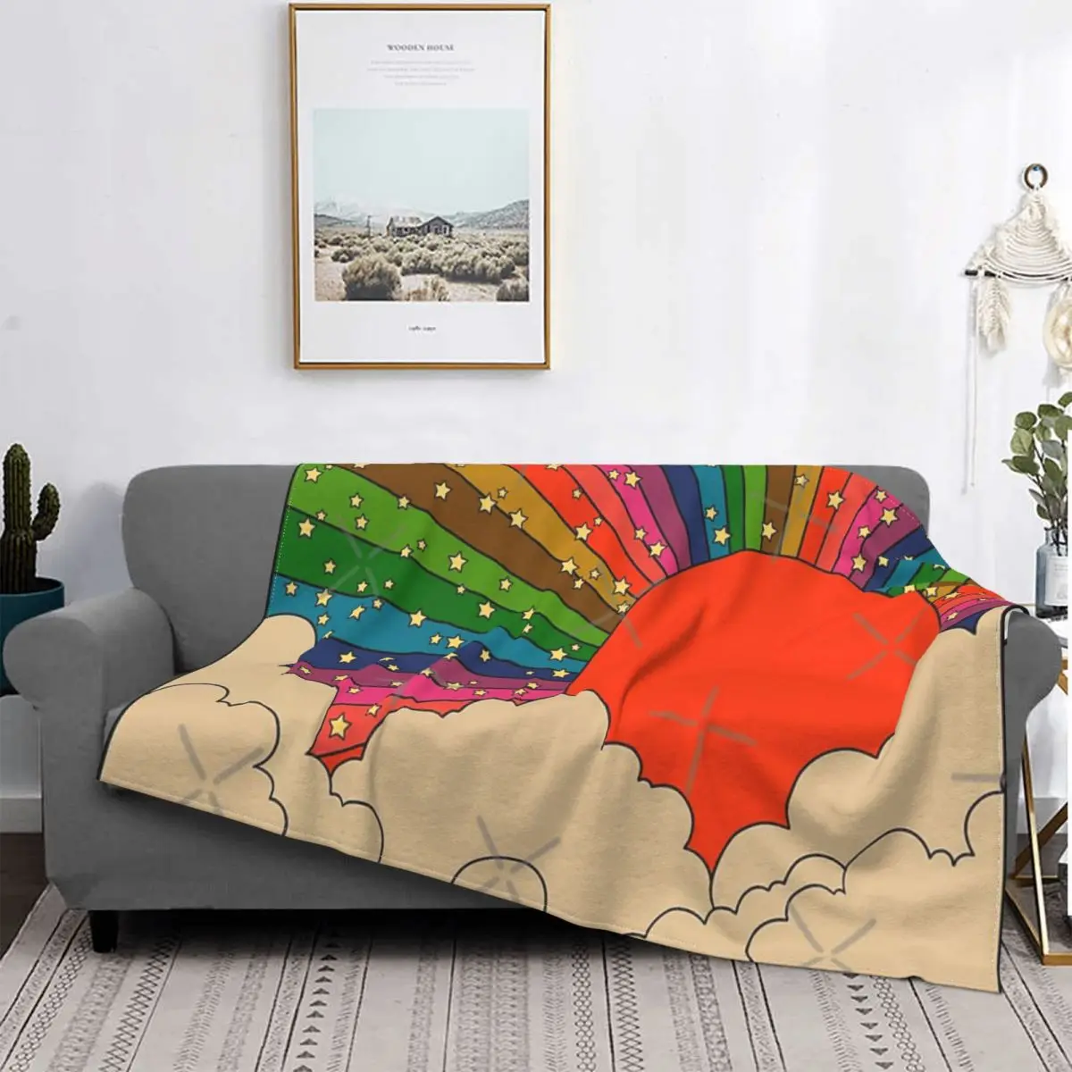 

Manta a cuadros de muselina para el sol, colcha de verano de los años 70, color arcoíris, para cama