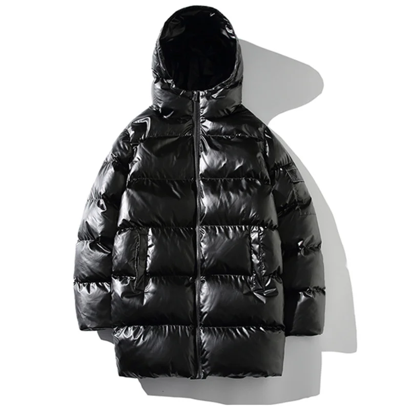 

Модная мужская стеганая куртка средней и длины, новинка 2021, свободное утепленное серебристо-черное хлопковое пальто на молнии с капюшоном, ...