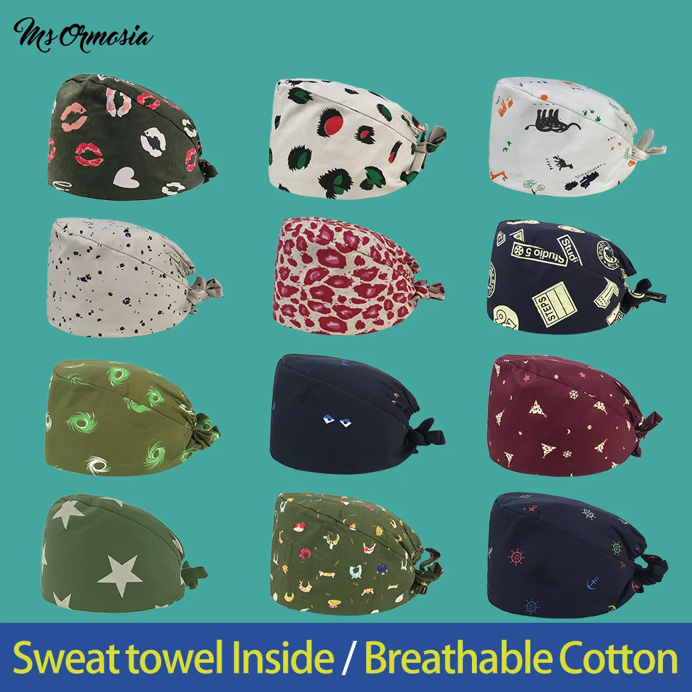 

Шапки унисекс из натурального хлопка, регулируемые шапки с мультяшным аниме принтом, скрабы для салона красоты, лаборатории, зоомагазина