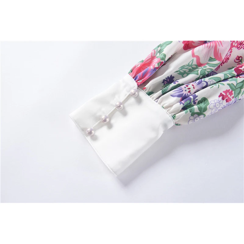 

latest fashion High-quality 2021 designer runway Dress Women's V-Neck long Sleeve Button Floral Print short Blouse Shirt