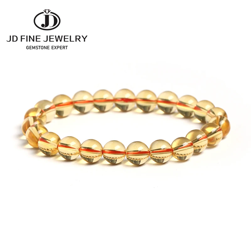 

High Quality Synthetic Citrines Yellow Crystal Bracelets Stone Round Loose Beads Elasticity Rope Men Women Bracelet
