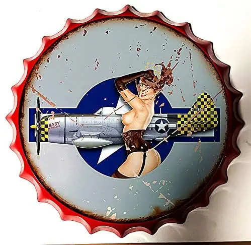 

Pig Wall Signs Tin Sign Bottle Cap Metal Tin Sign Garage Repair Service Gas , Round Metal Signs for Home and Station Garage