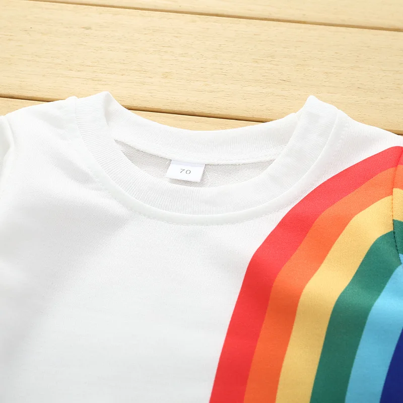 Baby girl boy rainbow T-shirt tops clothes long-sleeved sweater sweatshirt pants two-piece suit | Детская одежда и обувь