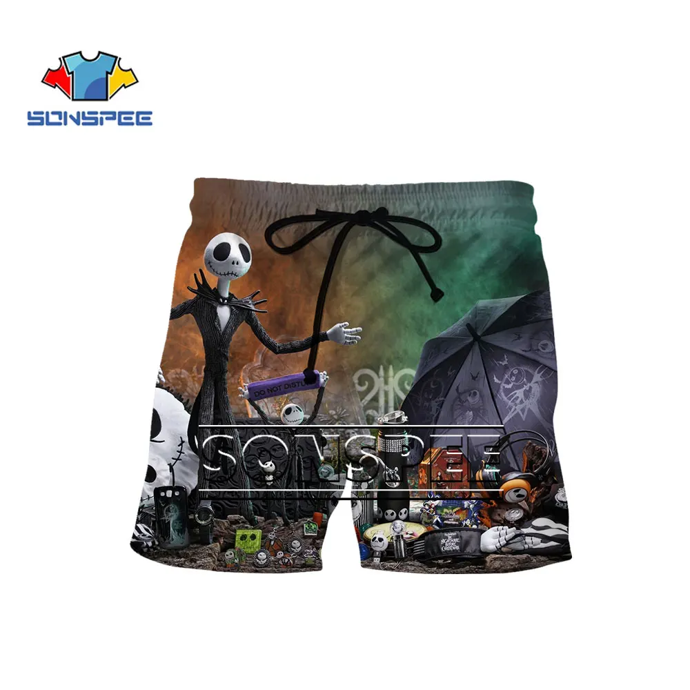 

SONSPEE Summer Drawing Skull Shorts Comfortable Selling Harajuku Hip Hop Beach Shorts Dark Horror Animation Oversized Shorts