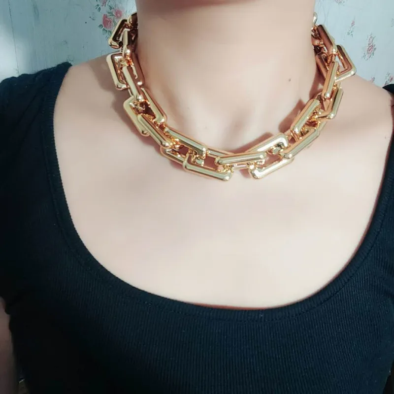 

High Quality Punk Lock Chain Necklace Women Statement Hip Hop Twisted Chunky Thick Link Fashion Punk Choker Necklace