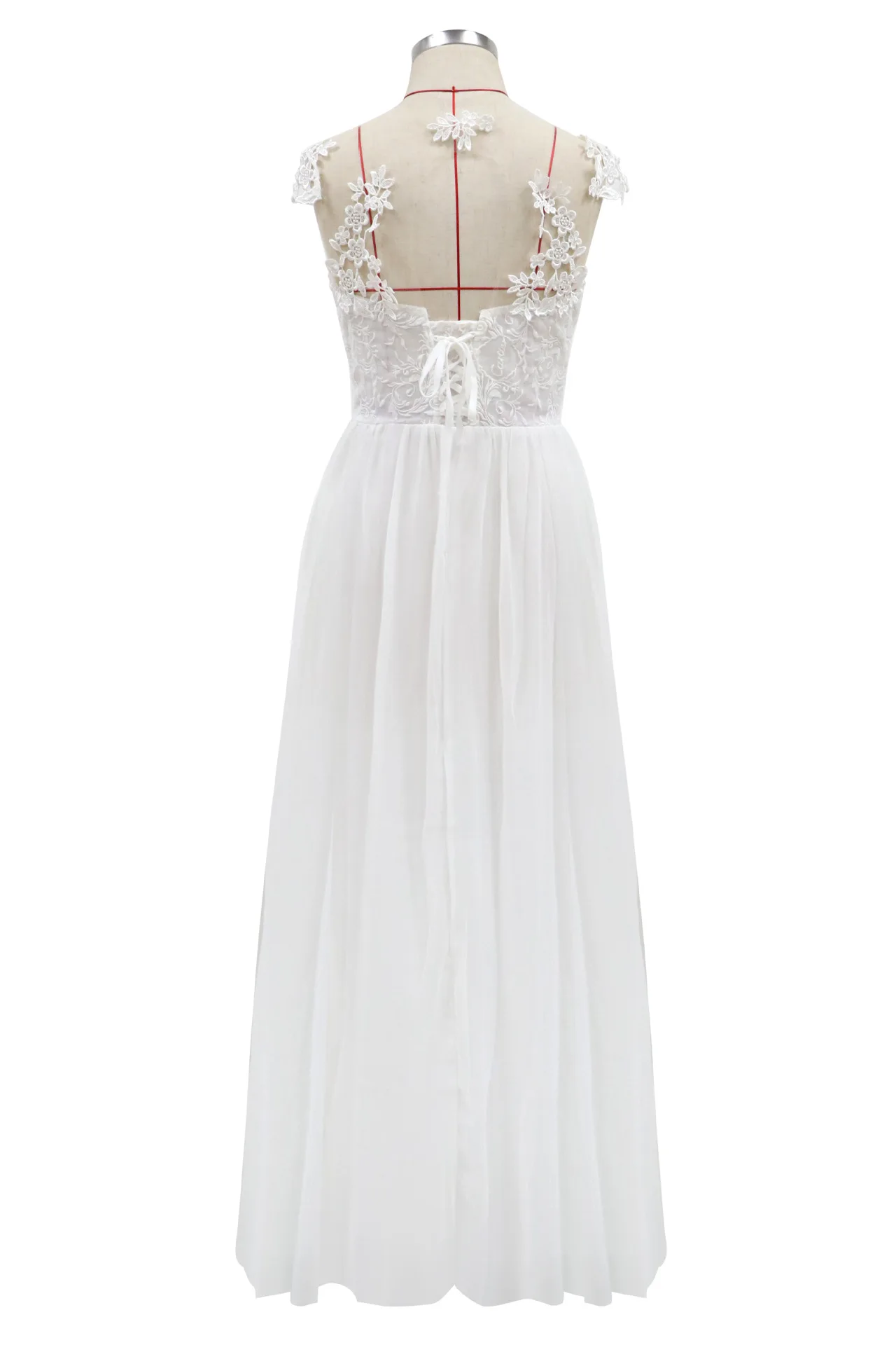 Женское кружевное платье с V-образным вырезом длинное белое лето 2021 | Женская