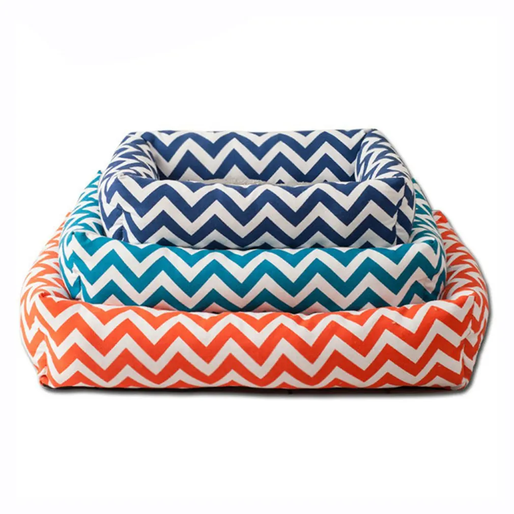 

Soft Comfortable Natural Washable Burlap Wave Pattern Square Shape Pet Nest Dog Bed Dog House Pet Mat