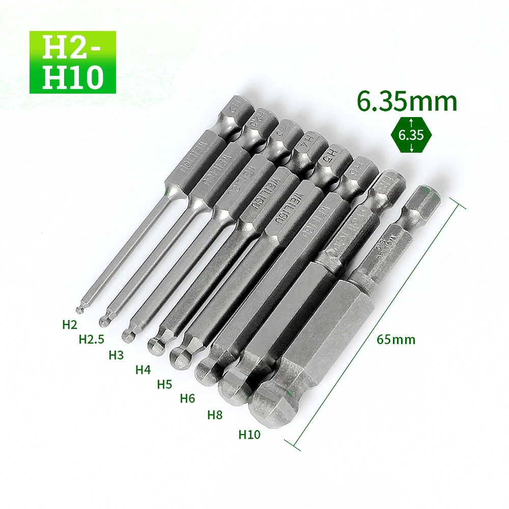 

1set/8p Bit For Electric Screwdriver H2 2 2.5 3 4 5 6 8 10 Magnetic Ball Head Driver S2 Hex S1/4 High Torque 65mm Long hand Tool