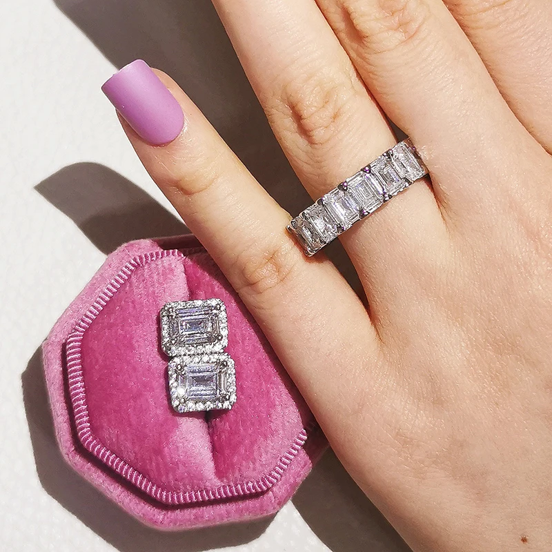 

2 шт. в упаковке 925 пробы Серебряные ювелирные изделия набор Halo Обручение кольцо Круглые серьги-гвоздики в виде капель с кристаллами в форме ...