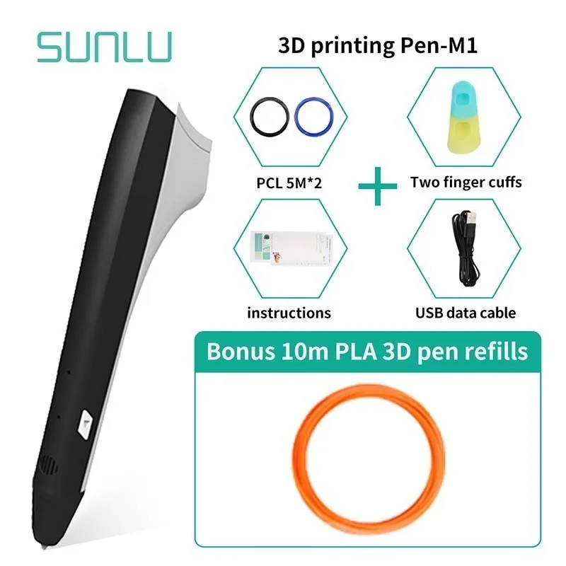 SUNLU Prince M1 низкотемпературная 3D печать Ручка для детей Исследуйте интеллект поддержка PLA PCL нити 1,75 мм DIY подарок - Цвет: M1-10.1-Black