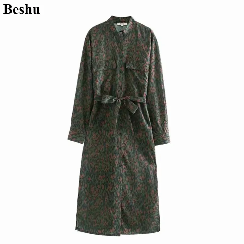 Za 2019 модное женское платье миди с отложным воротником рубашка длинным рукавом