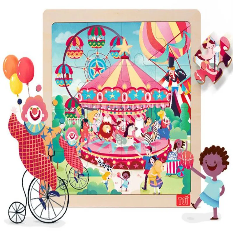 Красивый деревянный пазл парк развлечений семейная жизнь детская развивающая