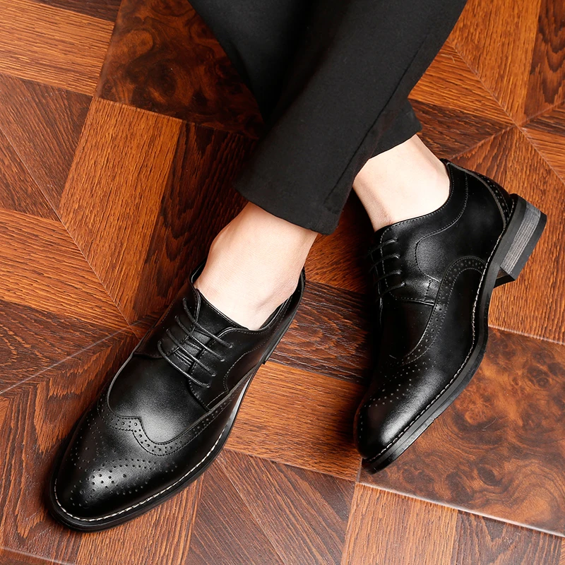 

2020 Genuine Leather Men formal shoes Brogue elegant classic business wedding social mens dress shoes #MP222
