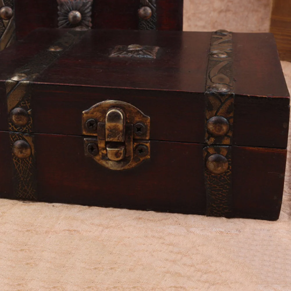 Retro Design Wooden Lock Catch Jewelry Gift Storage Box Container Sundries Organizer Large Capacity Jewelry Storage Case