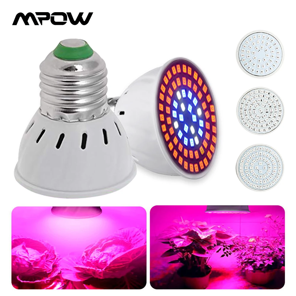 Mpow XW492 светодиодный светильник для выращивания E27 E14 Phytolamp 48 60 80 светодиодный s 110V 220V полный спектр лампа для выращивания растений Крытый сад растительный свет