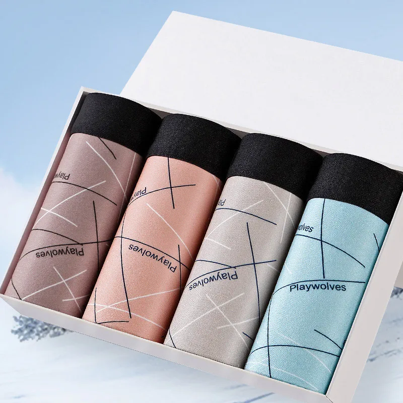 4Pcs/Lot Men's Boxer Pants Men's Underwear Brand Men's Underwear Fashionable  Casual  Soft  Comfortable And Breathable