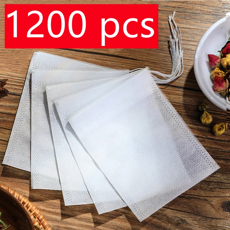 Bolsita de papel de filtro para t&eacute; y caf&eacute;, bolsa de tela no tejida de grado alimenticio, con cord&oacute;n, para hierbas sueltas, 1200 Uds.-0