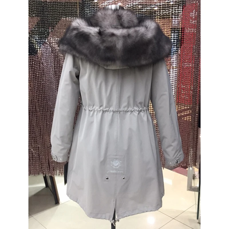 Женская зимняя парка куртка с лисьим воротником и отстегивающейся кроличьей