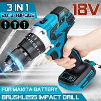 18v brushless electric hammer drill electric screwdriver 3 in 1 13mm 203 torque cordless impact drill for makita 18v battery