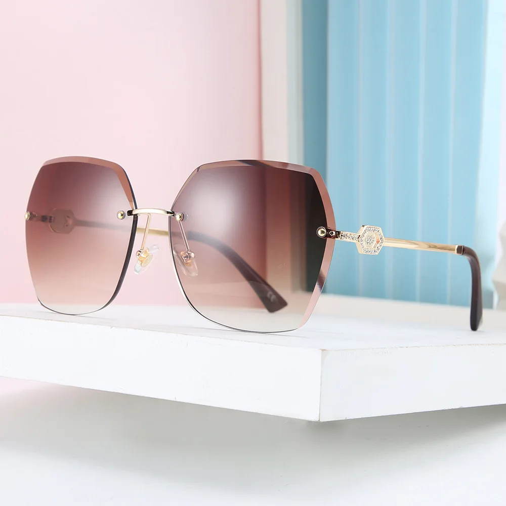 DENISA очки со стразами женские солнцезащитные без оправы кошачий глаз для женщин