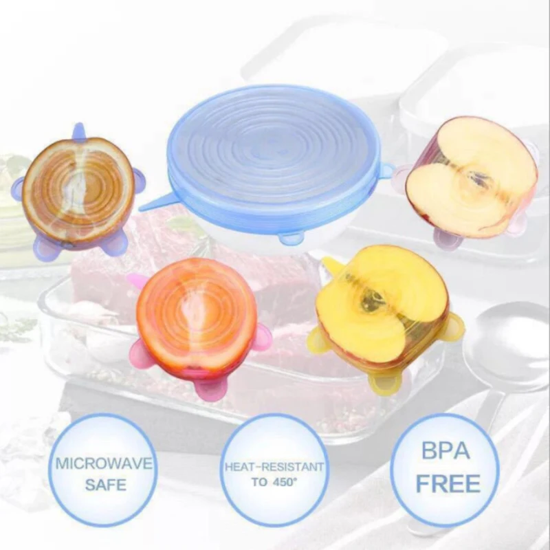 

6pcs Silicone Stretch Lids Kitchen Accessories Reusable Lid Silicone Bowl Pot Lid Silicone Cover Pan Cooking Food Bowl Cover