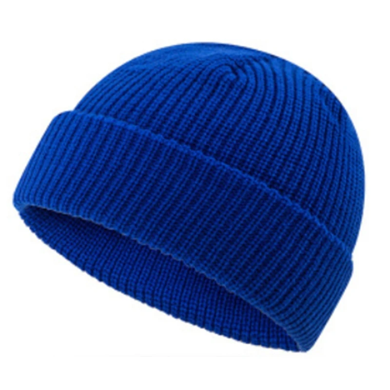 

Unisex Winter Knit Trawler Beanie Hat Solid Color Roll Up Short Skull Cap F3MF