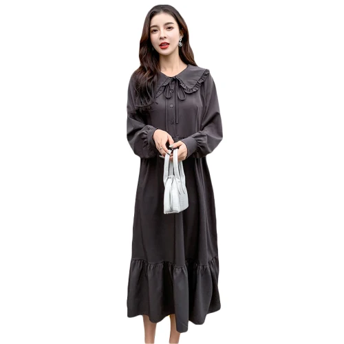 

Hot Sale Women Harajuku Style Fashion Solid Kawaii Peter Pan Collar Dress Casual Loose High Waist Vintage Elegant Party Dresses