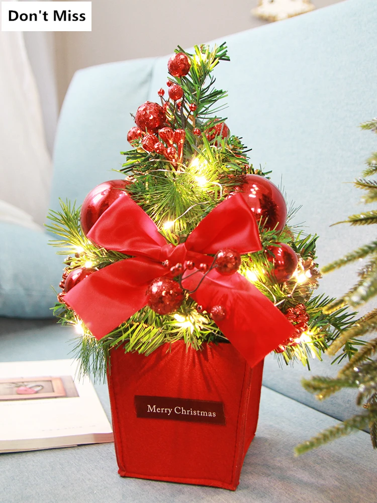 

Маленькая светящаяся Красная рождественская елка, украшения для дома и рабочего стола, искусственные украшения
