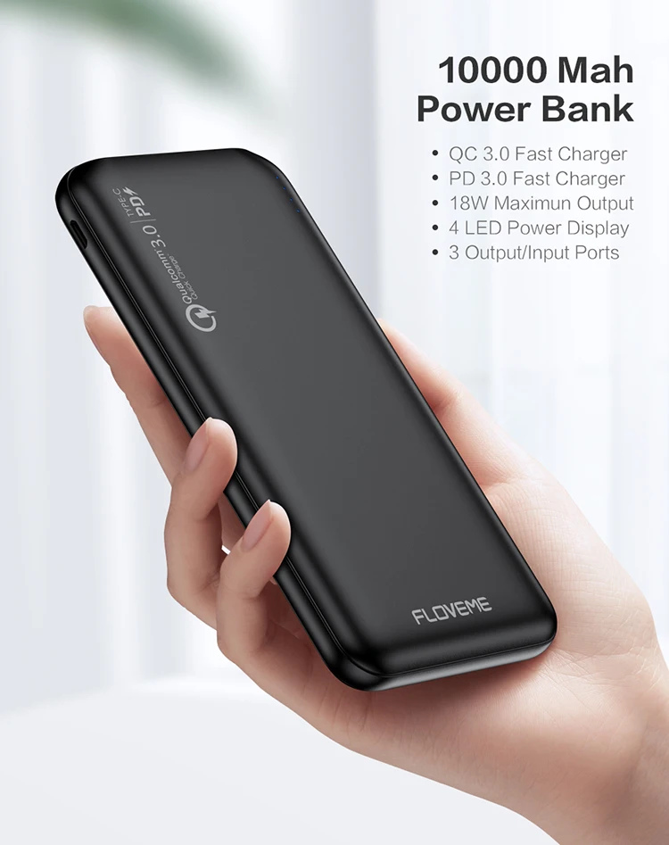FLOVEME QC 3,0 внешний аккумулятор 10000 мАч портативное зарядное устройство Быстрая зарядка двойной USB выход внешний аккумулятор Мобильный Внешний аккумулятор для Xiaomi