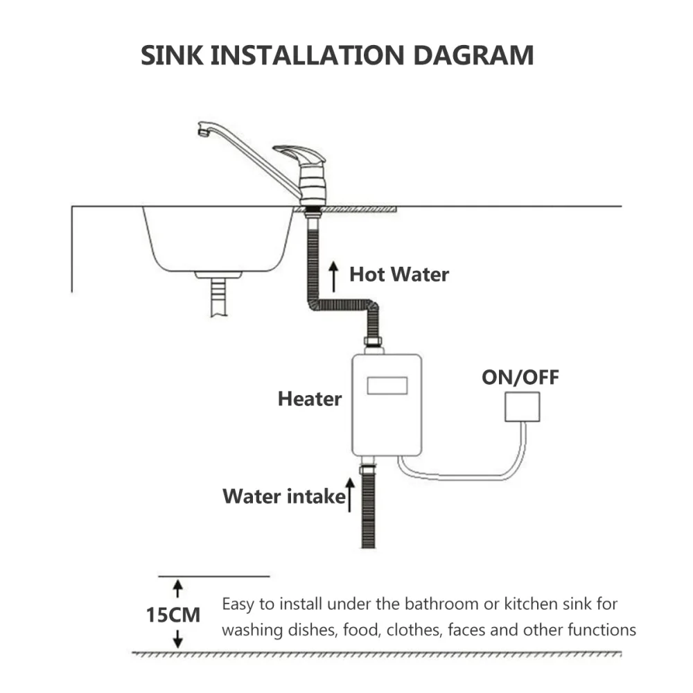 

3800W Mini Water Heater Miniature Water Heat Tap Electric for Kitchen Sink Basin Bathroom with AU Plug (Black)