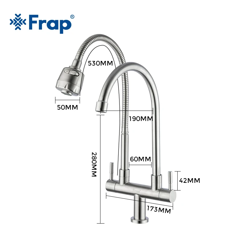 Смеситель кухонный Frap Y40097 из нержавеющей стали 304 с двойной ручкой и одним