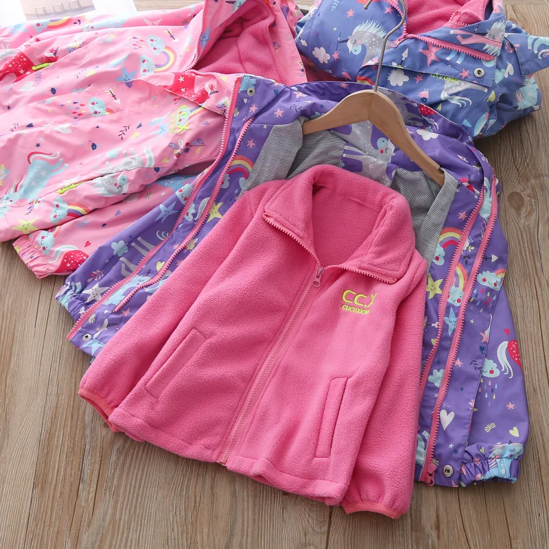 Новинка Весенние куртки и пальто для девочек Детские ветровки с единорогом