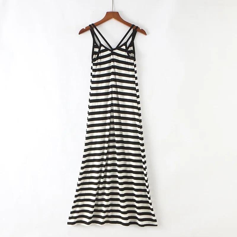 

ZN Classic Fashion Spaghetti Strap Woman Dress Cotton Solid Stripe Sleeveless O-Neck Summer Dress Casual Backless Sexy Dresses