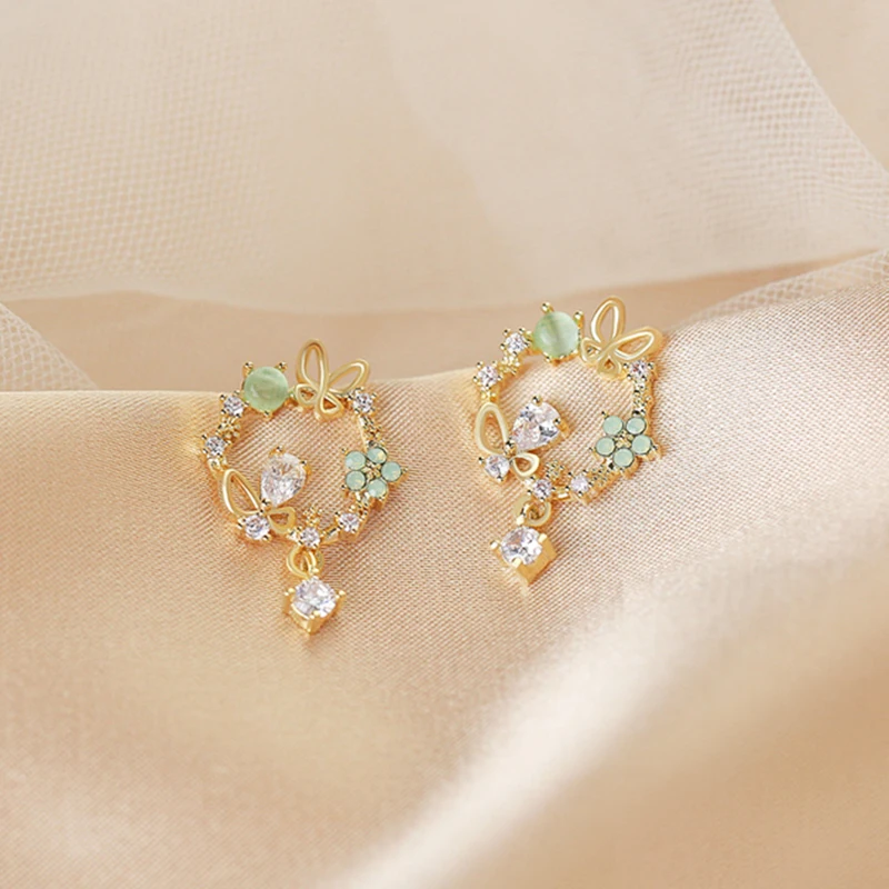 

Trendy Exquisite 14k Real Gold Unusual Butterfly Garland Earrings for Women High Quality Jewelry Bling Zircon S925 Silver Needle