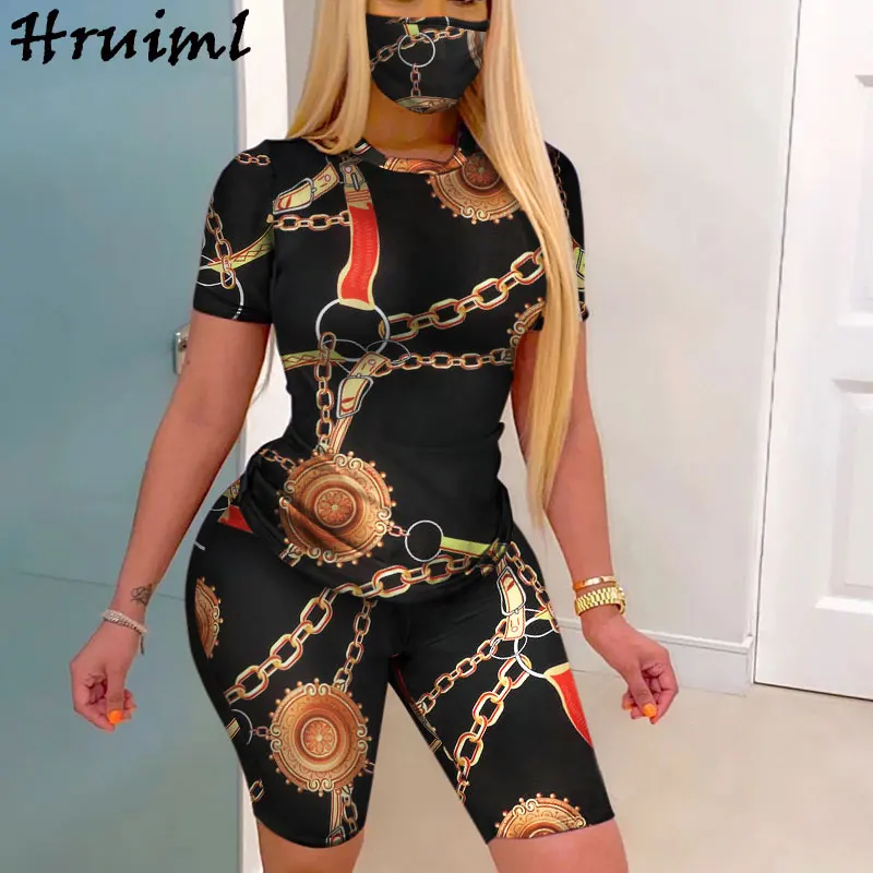 

New Women's suits Short Sleeve Tops&shorts Knitted Summer Tracksuit Female Running Fitness Print 2 Piece Sets Womens Outfits