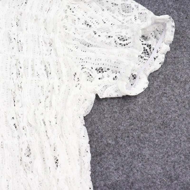 

Women summer Lace T-shirts Polos collar foldable Bubble short Sleeve Streetwear Female Tops K2