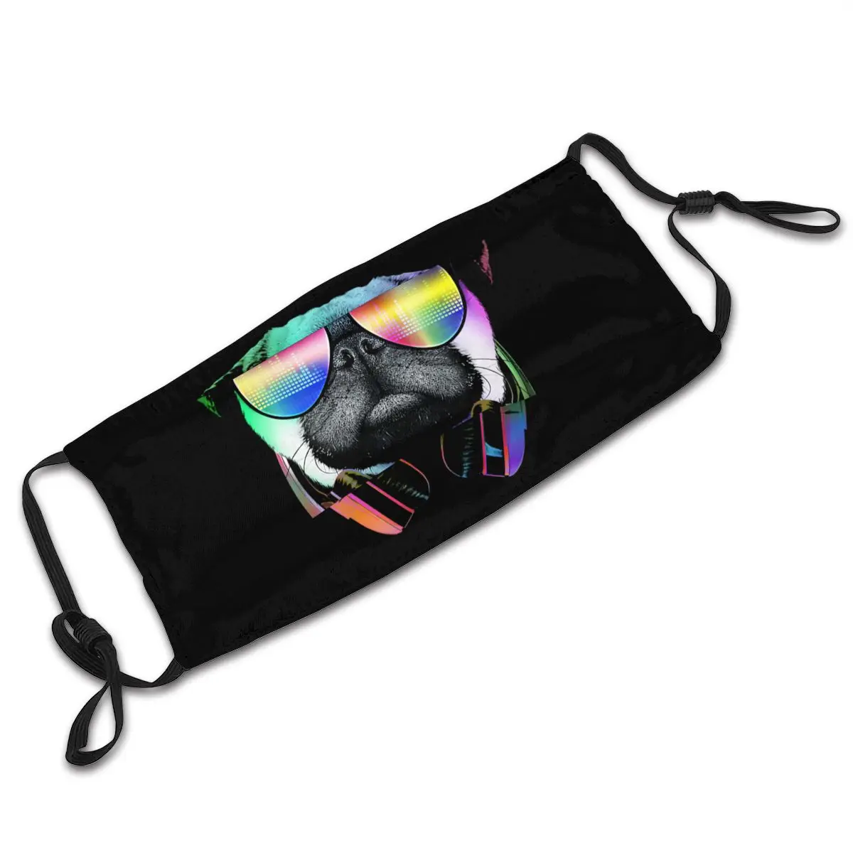 

Music Lover Pug Reusable Face Mouth Mask With Replaceable PM2.5 Filters Soft Sunproof Protection Mask Respirator Muffle