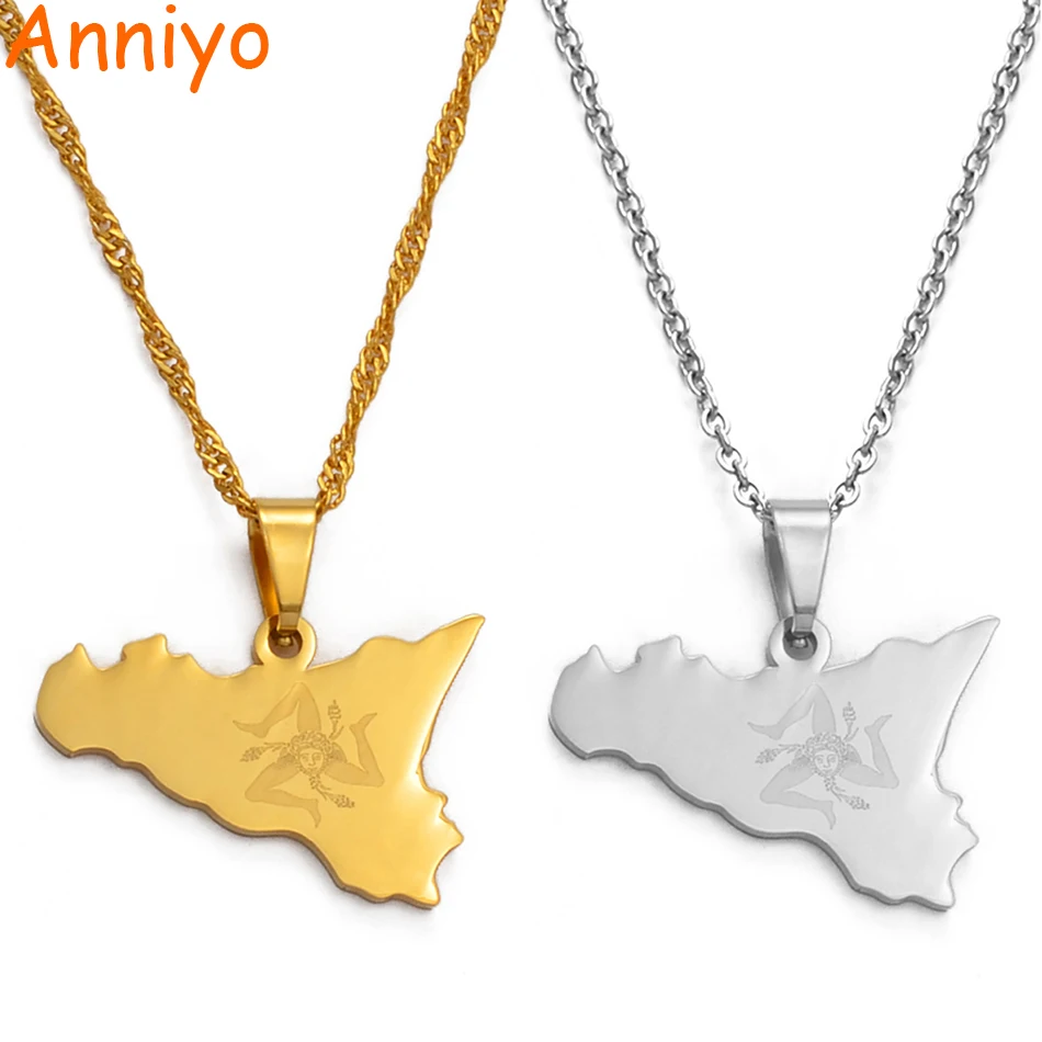 Anniyo Италия Сицилия карта кулон ожерелья нержавеющая сталь/золото цвет