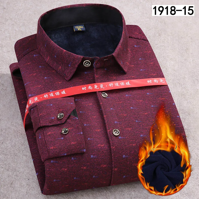 SS-1918-15 Aoliwen новая зимняя теплая рубашка мужская плюс бархатная Толстая двойная бархатная теплая рубашка с принтом клетчатый костюм из тянущейся ткани Рубашка Фланелевая шерсть - Цвет: SS-1918-15
