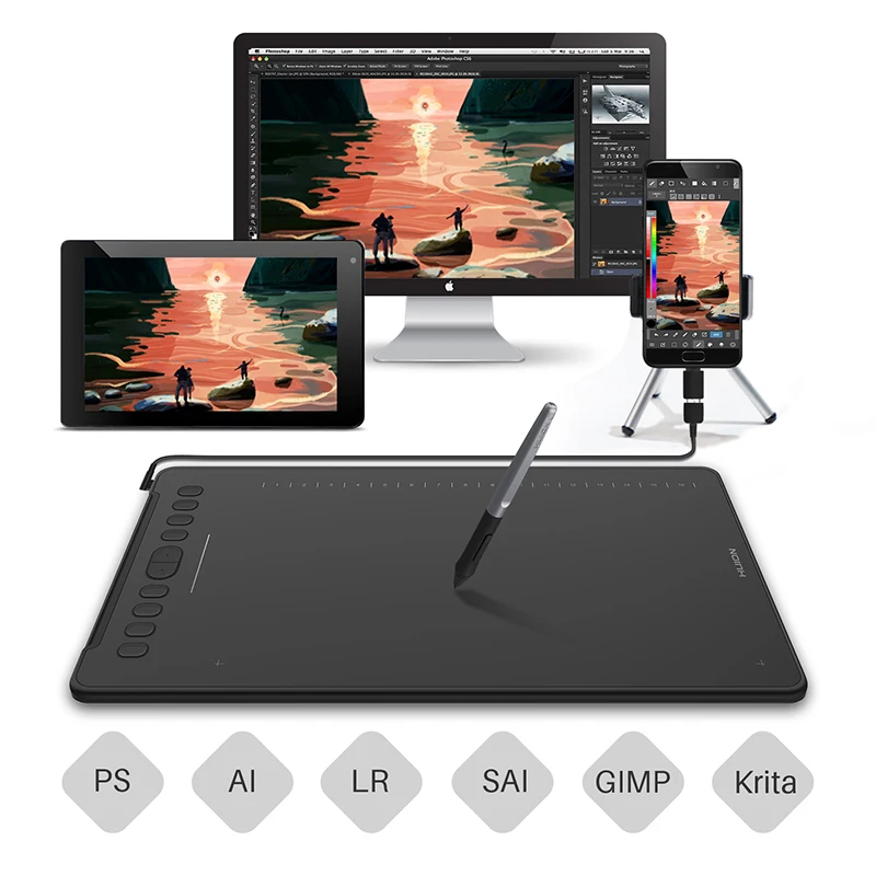 HUION H1161 графический планшет для рисования поддержка наклона цифровой планшет поддержка наклона на 8192 уровень с ручкой без аккумулятора стилус с перчаткой