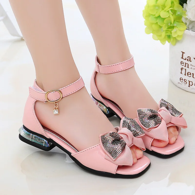 

Summer Kids Sandals Fashion Low Heel Bow Girls Princess Shoes Children Big Girl Shoes Beach Sandals Size 27-37 STQ050