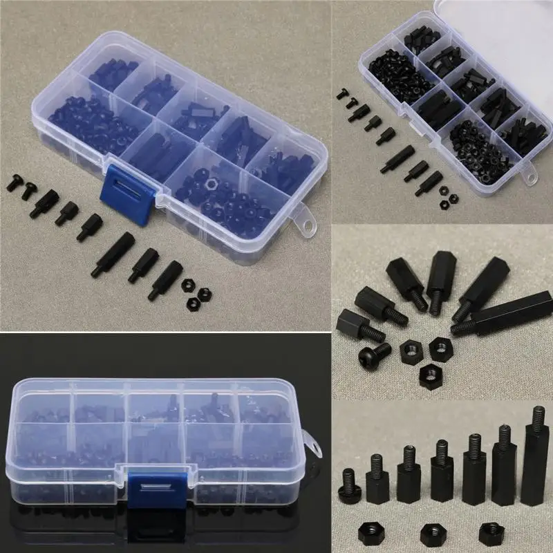 180pcs m3 black nylon antirust spacers nut hex screw with m f stand electronic component screw nut assortment kit tool accessory free global shipping