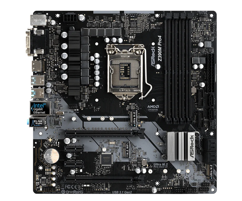 ASRock Z390M Pro4 для Intel LGA 1151 разъем SATA3 Ultra M.2 интерфейс USB 3 1 тип A + C DDR4 Micro ATX десктопная