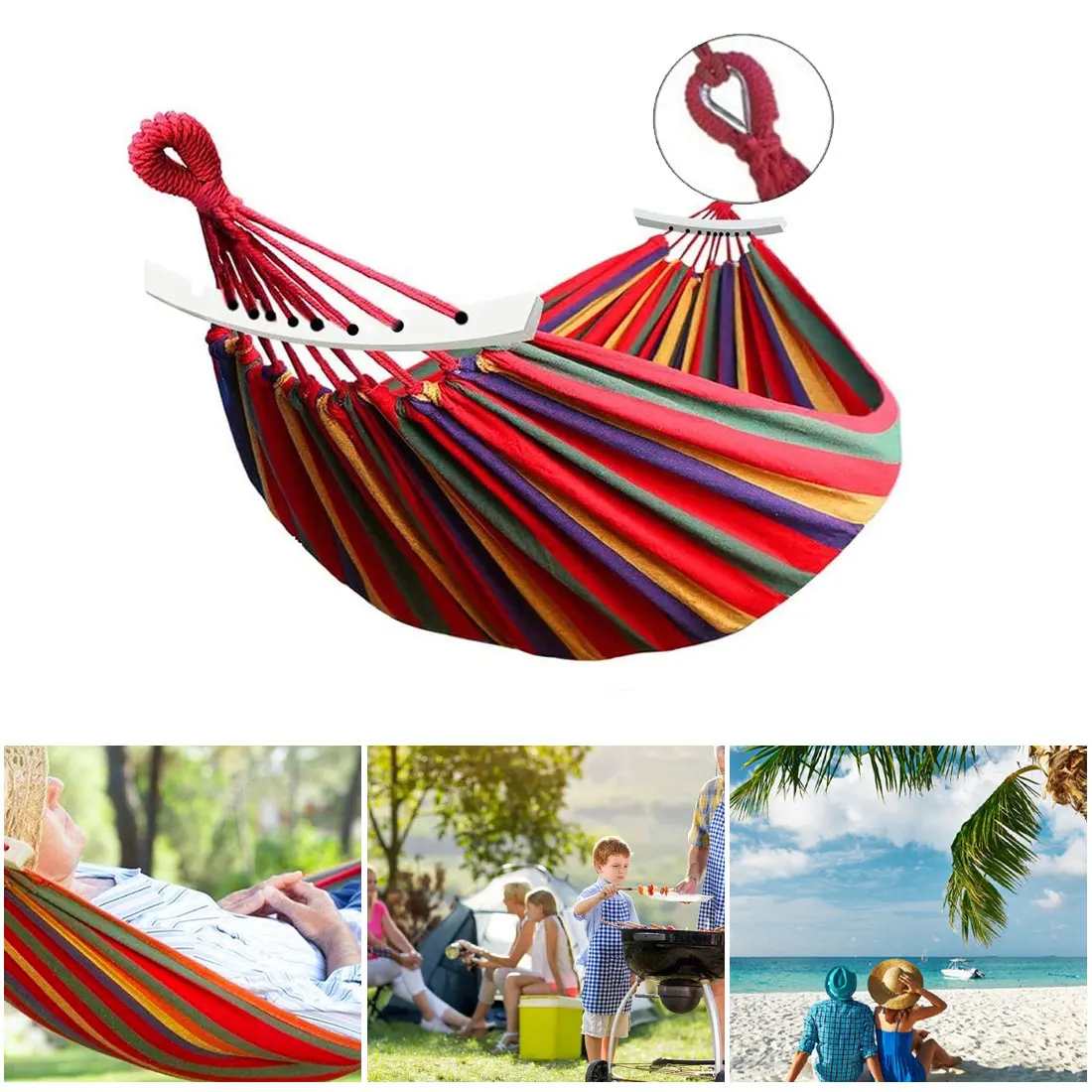 

Summer camping hammock outdoor hammock garden home travel swing canvas striped hammock rollover prevention double single