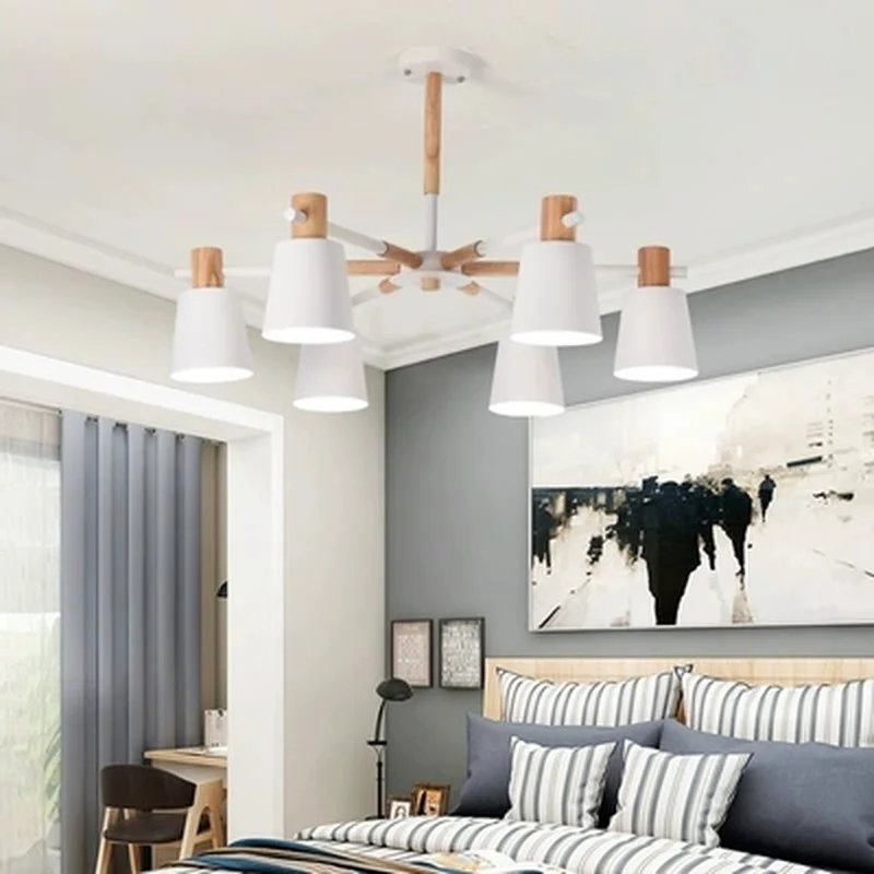 Скандинавская деревянная люстра E27 Потолочная светодиодсветодиодный лампа из