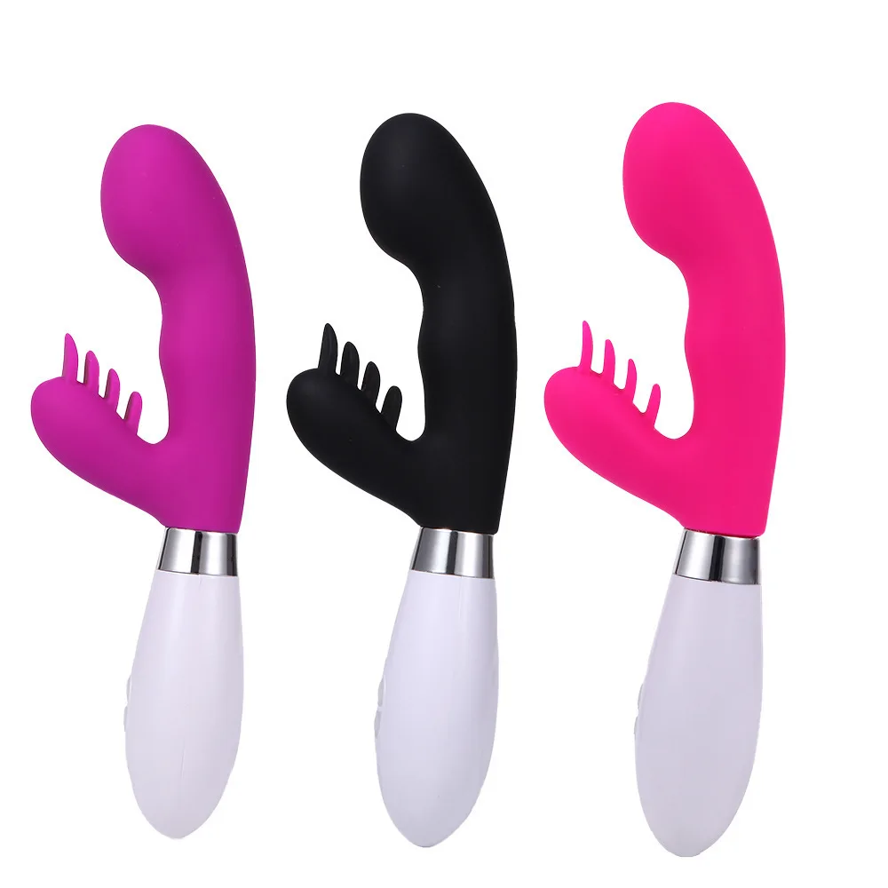 Из силикона для мастурбации Двойной вибрирующий стержень с щеткой G spot