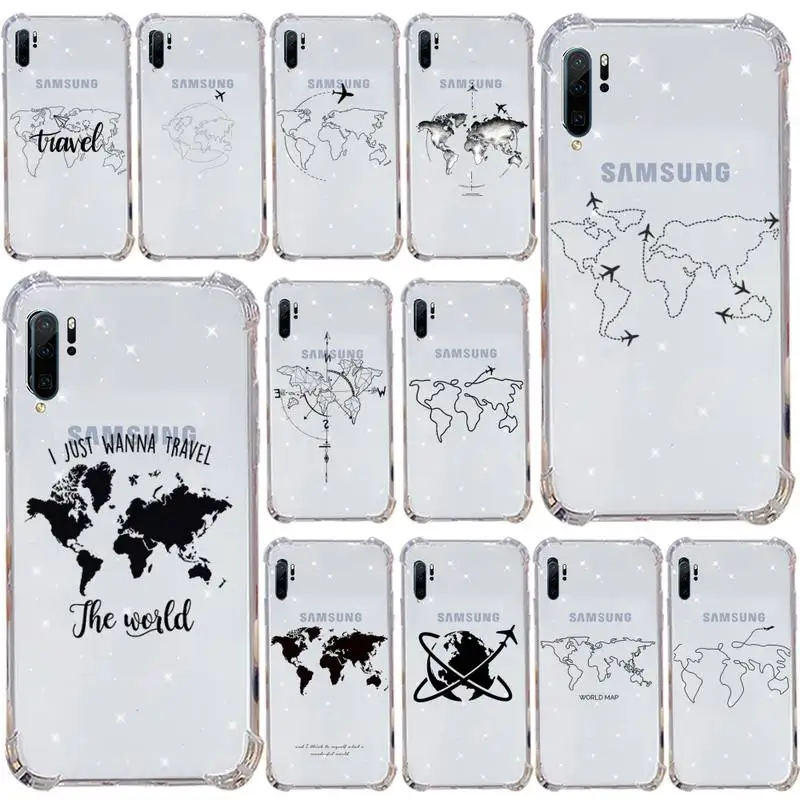 

Airplane world map travel line Phone Case Transparent For Samsung Galaxy A71 A21s S8 S9 S10 plus note 20 ultra