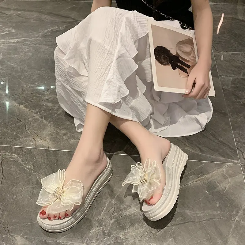 

Bowknot shoes ladies slippers luxury slippers ladies high-heeled mules jelly flip flops designer flat soft 2021 slippers