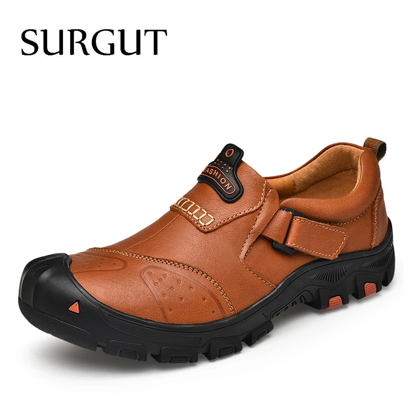 Мужские уличные туфли SURGUT коричневая повседневная обувь из натуральной кожи на