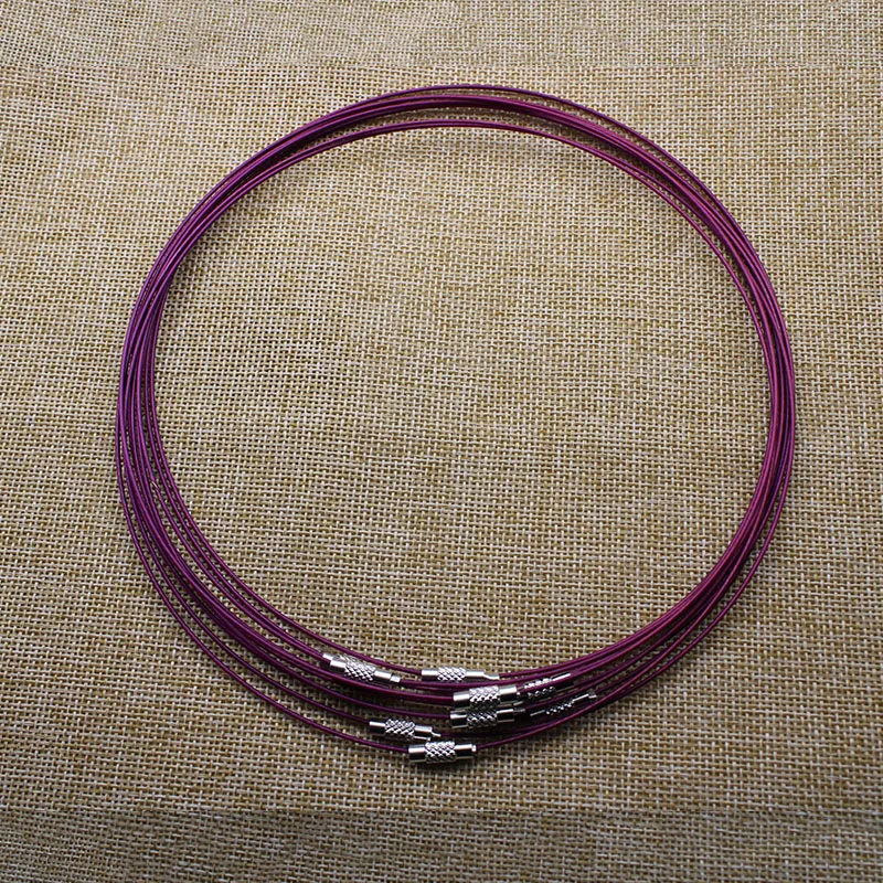purple 10 шт. 1 мм проволока из нержавеющей стали, шнур, веревка, цепочка, колье, ожерелье для DIY ювелирных изделий, 18 дюймов, смешанные цвета Z952 - Цвет: purple